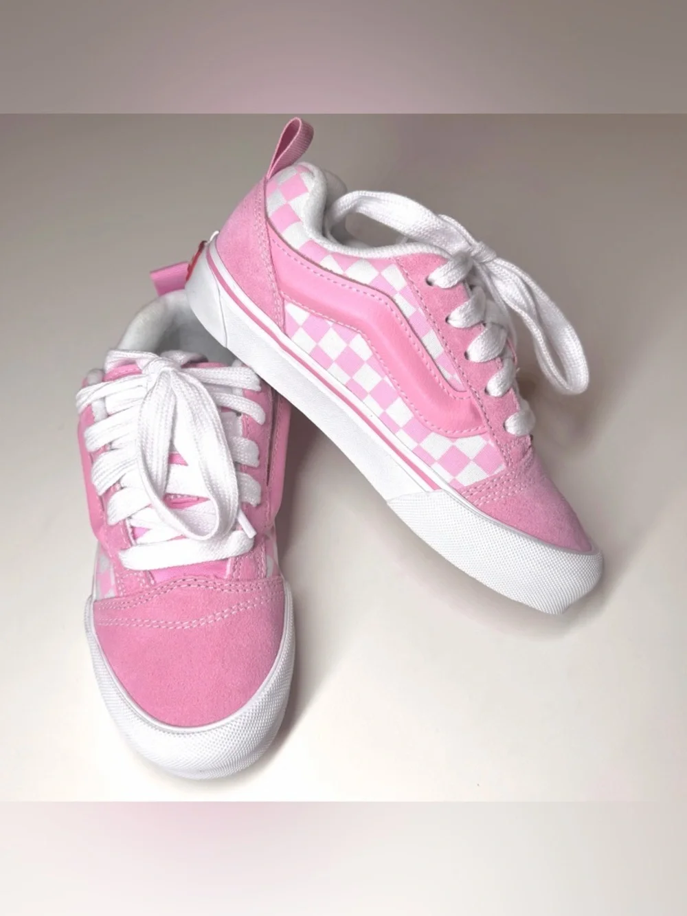 Vans Kids Knu Skool Checkerboard Skate Shoe Pink / White Size- 2